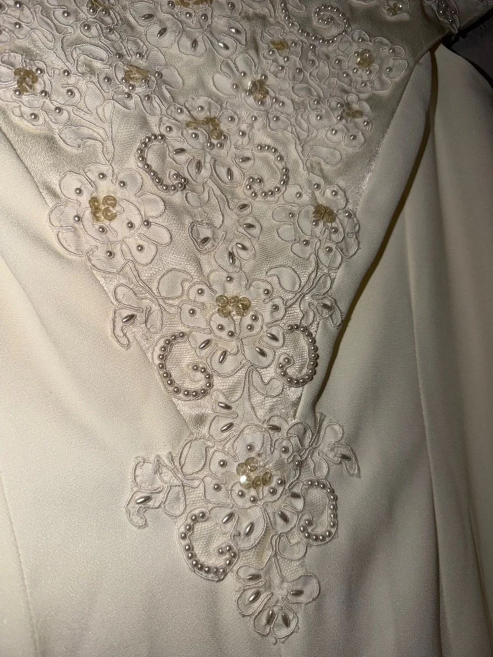 Vintage Off The Shoulder Wedding Gown with Pearl Beadwork - Picture 8 of 11